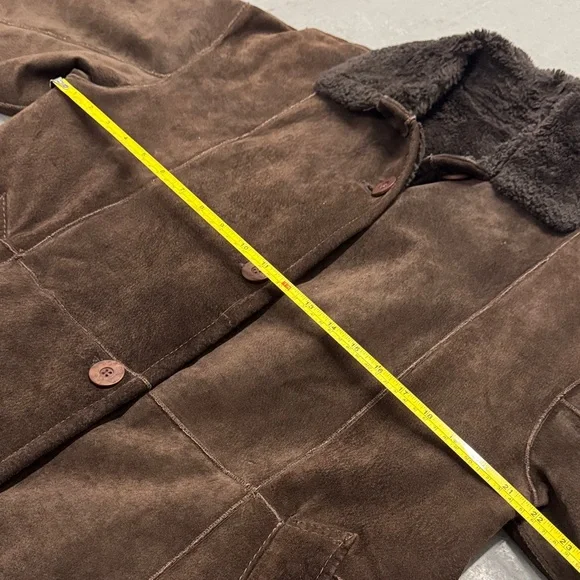 Vintage Brown Suede Leather Jacket with Faux Fur Collar Women’s XS - Picture 5 of 7